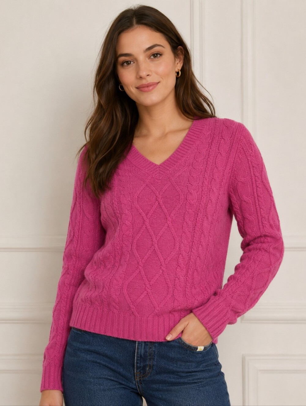 U.S POLO ASSN. Women’s Cable Knit V-Neck Sweater - Pink